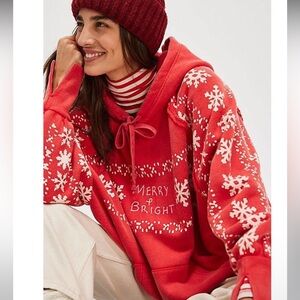 NWT free people keepsake hoodie merry and bright sz L
